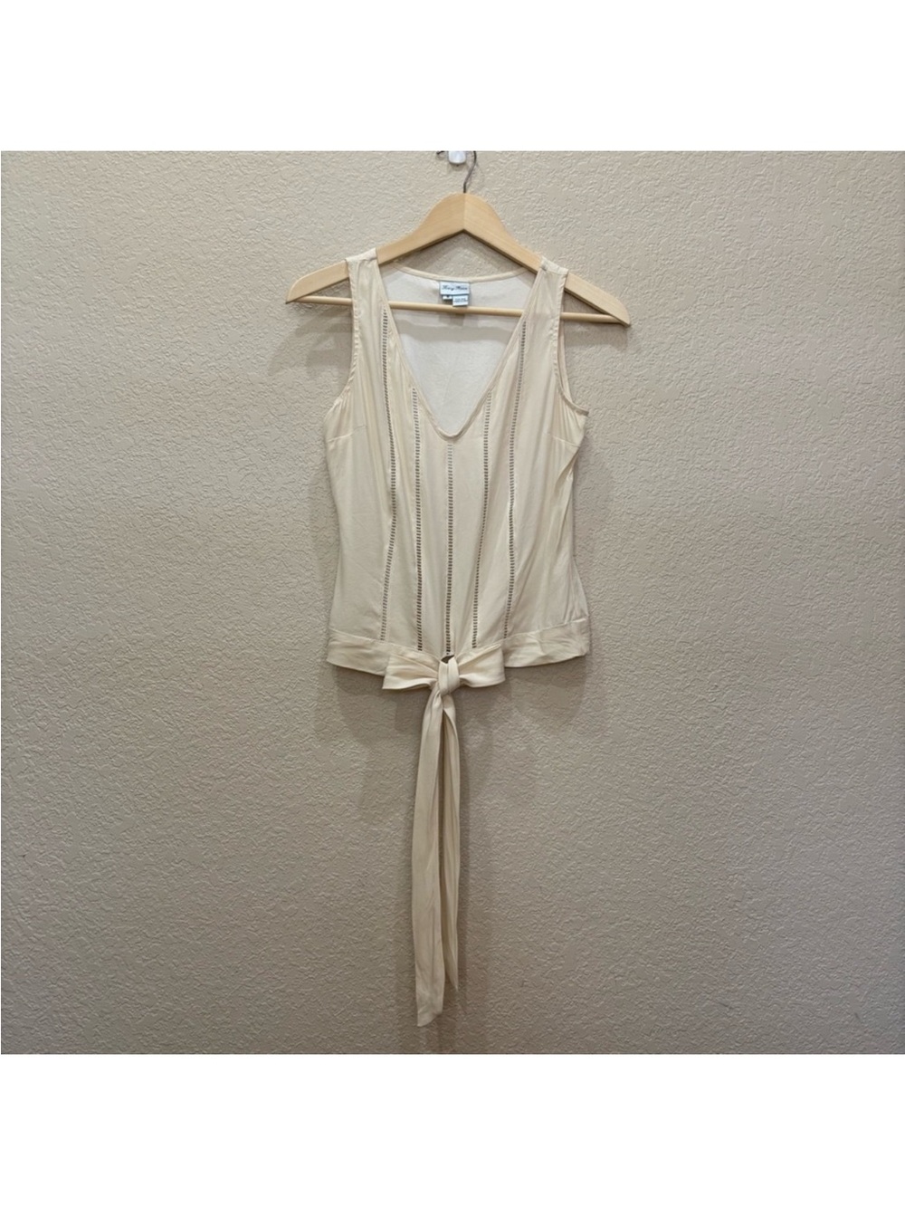 Tracy Reese Small Silk Tank Sleeveless Tie-Front Cream Top Anthropologie Vintage